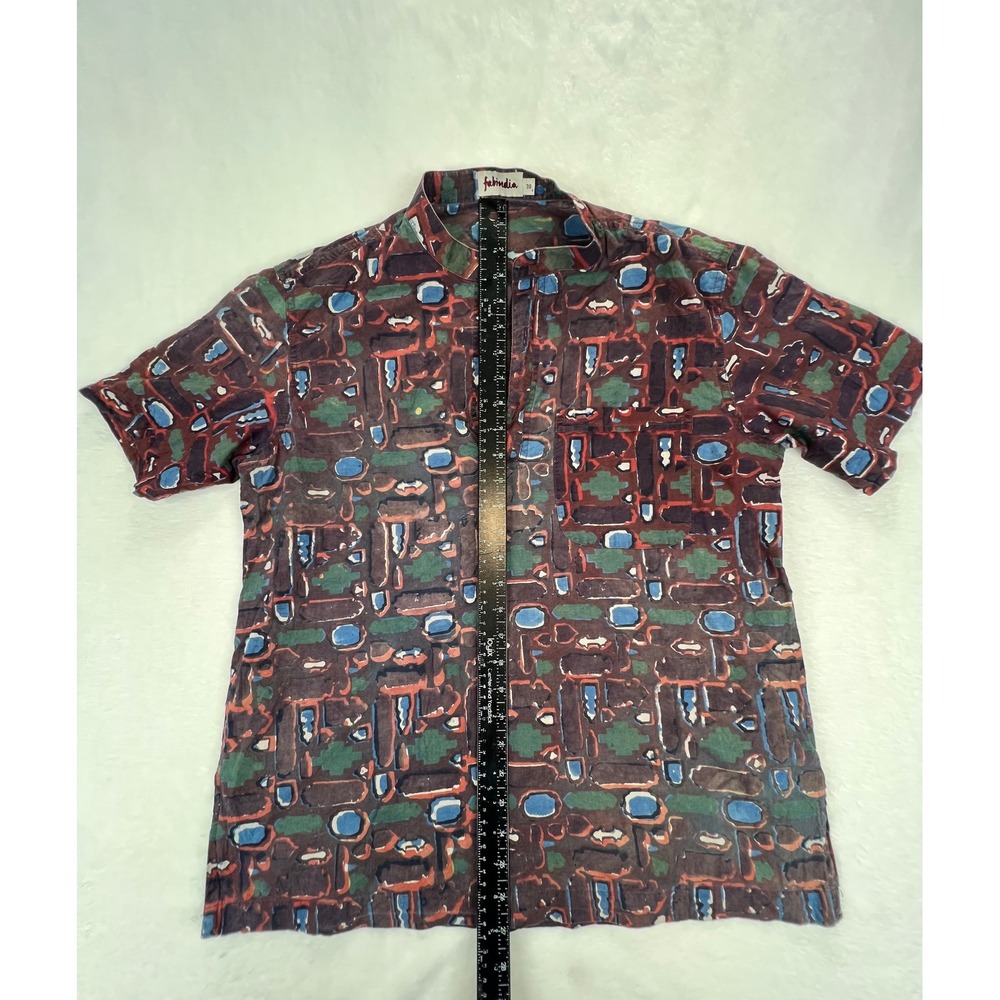 Fabindia Men's Abstract Print Short Sleeve Button Down Casual Shirt Sz‎ 38 Small - Picture 3 of 9